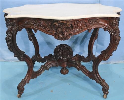 Rosewood rococo center parlor table by A. Roux