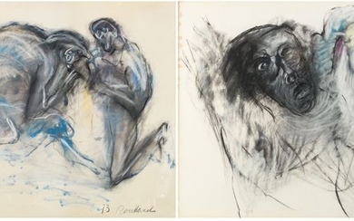 Roulland J., two untitled drawings, gouache, charcoal and...