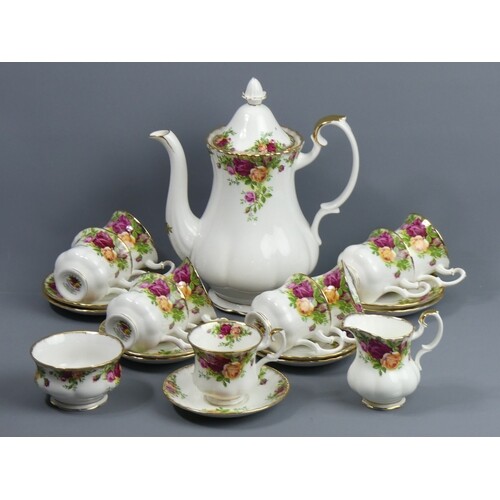 Royal Albert Old Country Roses coffee pot, nine cups and sau...