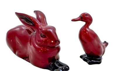 Royal Doulton - Charles Noke - Figurine - Flambé "Duck" and "Hare" (2) - Ceramic, Porcelain