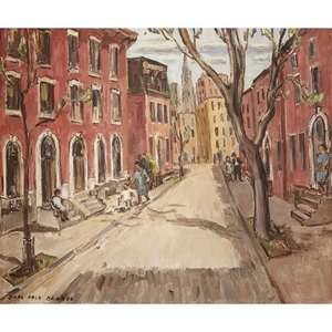 SARA KOLB DANNER (american, 1894-1969) "MID-DAY PHILADELPHIA STREET" Signed...