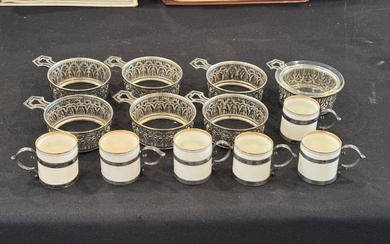 STERLING SILVER MOUNTED LENOX CUPS AND STERLING SILVER MOUNTED CREME BRULEES