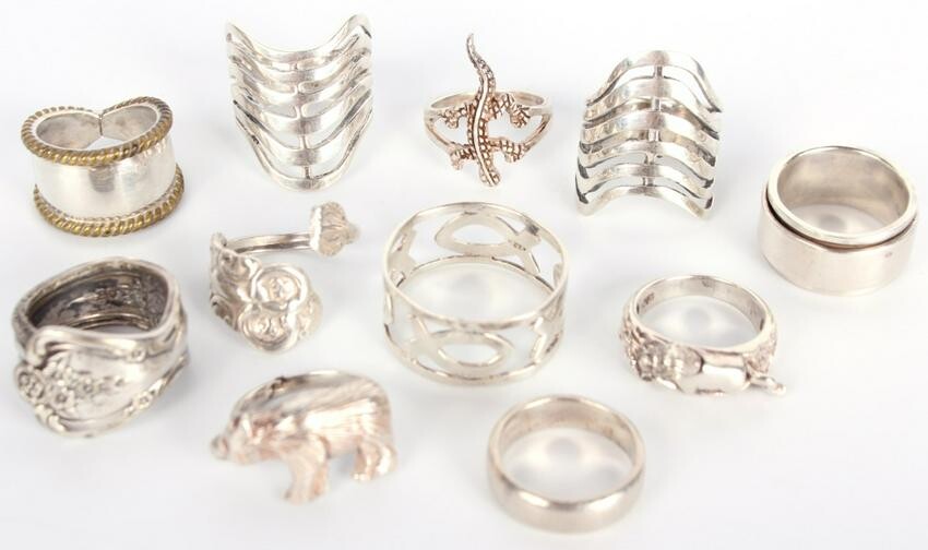 STERLING SILVER UNISEX RINGS - LOT OF 11