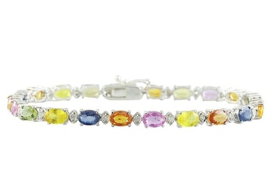 Sapphire Diamond Bracelet 14K White Gold