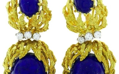 Satsky Lapis Lazuli Diamond Yellow Gold Earrings