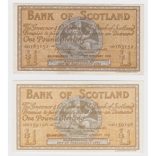 Scotland, Bank of Scotland 1 Pound (2), a high grade pair of...