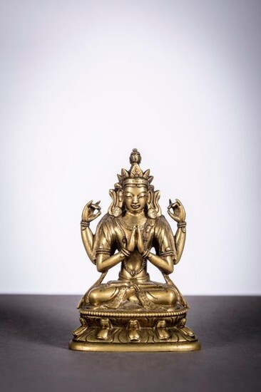 Sculpture chinoise en bronze 'Shadakshari lokeshvara', 18ième - 19ième siècle (7cm)