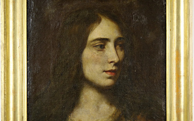 Scuola del secolo XIX "Ritratto femminile" olio su tela (cm 58x39) iscritto al retro e datato "1818" in cornice…
