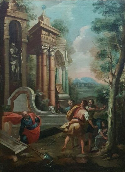 Scuola italiana, XVII secolo - Capriccio con figure