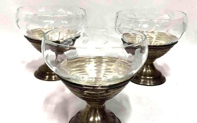 Set Of 3 Vintage Sterling Silver Based Sherbet Glasses