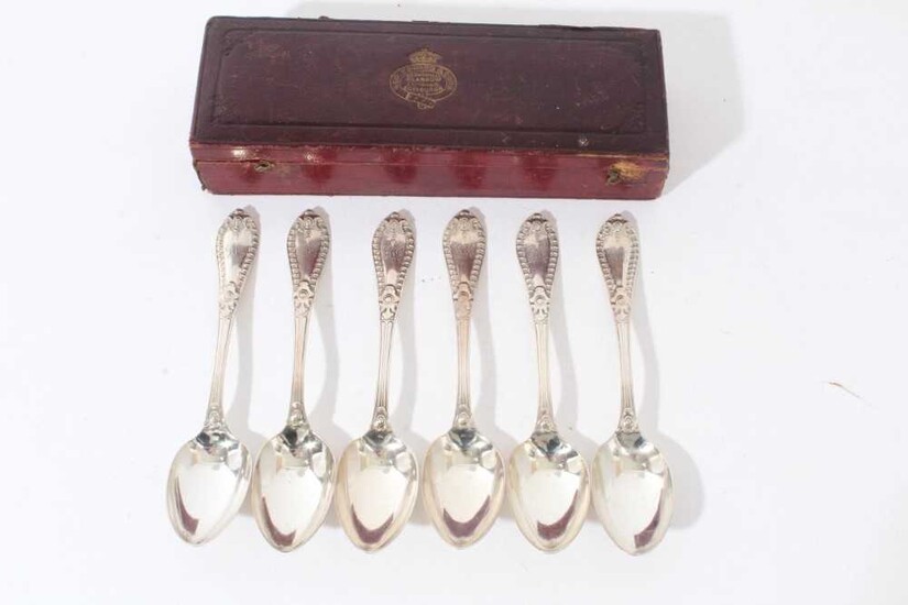Set of six Victorian Glasgow silver spoons in original leather covered box