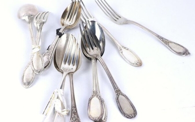 Set of six pieces of silver cutlery, various models of XVIIIth century style.