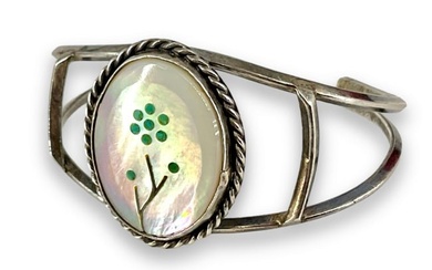 Silver Cuff Bracelet w/Mother-of-Pearl