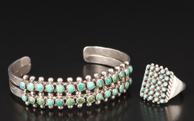 Southwestern Style Sterling Turquoise Snake Eye Bracelet & Signed Ring