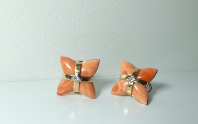 Statement earrings Yellow gold Coral - Diamond