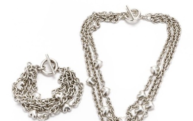 Sterling Silver Multi-Strand Necklace and Bracelet with Hearts, Tiffany & Co.