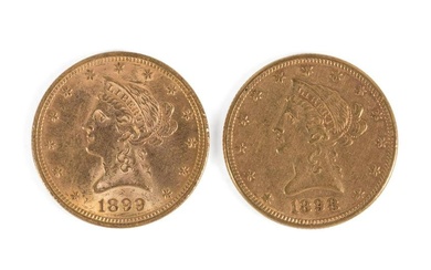 TWO $10 GOLD LIBERTY HEAD COINS, 1898 & 1899
