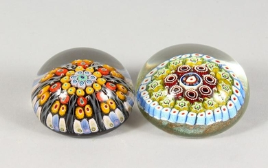 TWO GOOD MILLEFIORI GLASS PAPERWEIGHTS. 3.25ins and