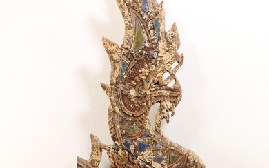 Thailand, a fragment of a carved wooden roof finial, 19th century