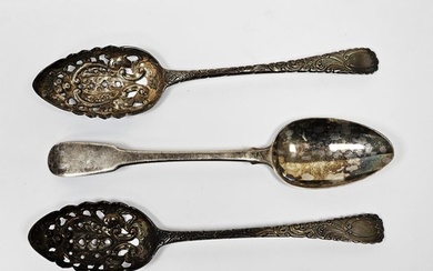 Three George III silver tablespoons, one fiddle pattern, Lon...