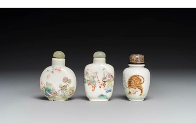 Three various Chinese famille rose snuff bottles, Daoguang m...