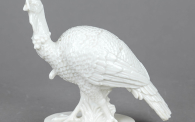 Turkey, Nymphenburg, early 20th c. on oval plinth naturalistic depiction of a striding turkey, model