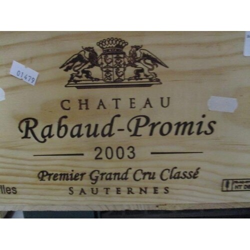 Twelve cased bottles of Chateau Rabaud-Promis 2003 Sauternes...