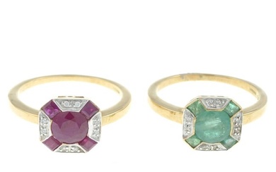 Two 9ct gold gem & diamond cluster rings