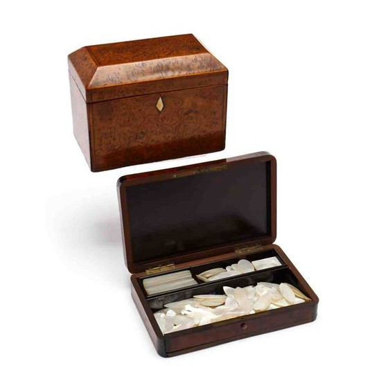 Two George III Burlwood Boxes & Mother-of-Pearl Gaming