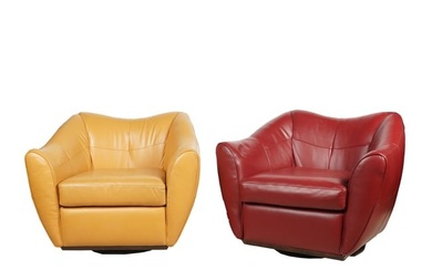 Two Leather Swivel Lounge Chairs by Natuzzi