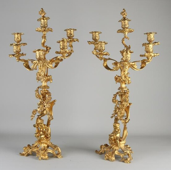 Two large 19th century French gilt bronze candlesticks