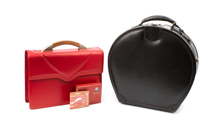 Two pieces of leather motoring luggage