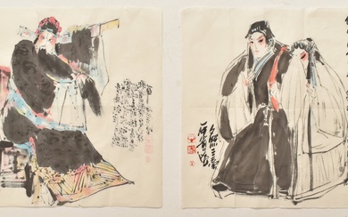 UNKNOWN - TWO PAINTINGS OF BEIJING OPERA CHARACTERS 京剧人物