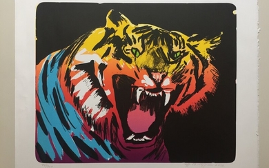 Uffe Christoffersen: Tiger. Signed Uffe Christoffersen 2012. Lithograph in colours, no. 77/200. 43×54 cm. Unframed.