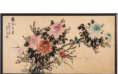 Une fine peinture chinoise à l'aquarelle avec des fleurs, 1ère moitié du 20ème siècle Aquarelle...