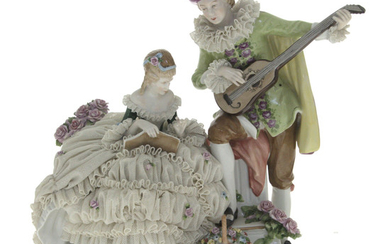 Unterweissbach Large Boy and Girl Group Porcelain Figure, Germany, 20th