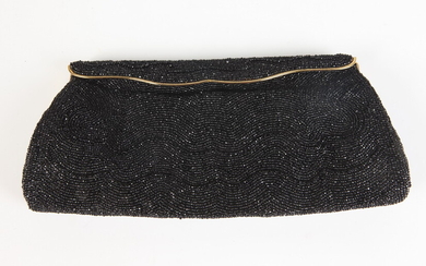 VINTAGE BLACK BEADED CLUTCH BY WALBOURG, MADE IN BELGIUM. Estimate...