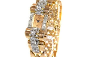 Van Cleef & Arpels - 18 kt. Pink gold, White gold - Bracelet - Diamonds, total diamond weight 5.18 crt, ladies wrist watch, French Retro 1940