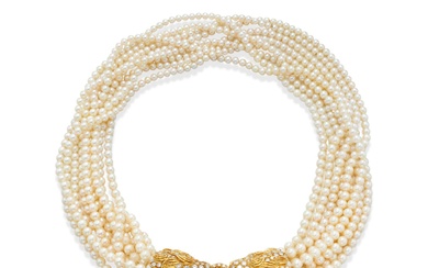 Van Cleef & Arpels Cultured Pearl, Diamond and Emerald Necklace...