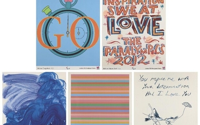Various Artists, British 20th Century- Five London Olympic and Paralympic Games Posters, 2012; five screenprint posters in colours on wove, to include; Michael Craig-Martin, Go; Bob and Roberta Smith, Love; Howard Hodgkin, Swimming; Tracey Emin...
