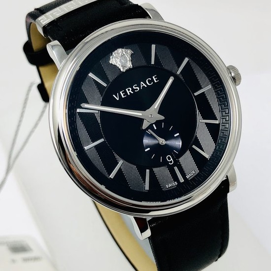 Versace -V-Circle Black Dial Black Leather Strap Swiss Made"NO RESERVE PRICE" - VEBQ00918 - Men - 2011-present