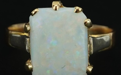 Victorian 18ct gold cushion opal ring, the opal approximatel...