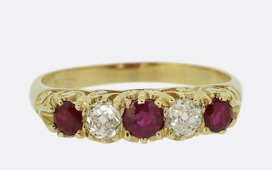 Victorian Five-Stone Ruby and Diamond Ring