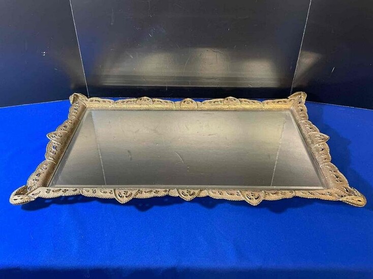 Vintage French Brass Mirrored Tray