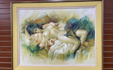 Vintage Large Nude Oil on Canvas Signed