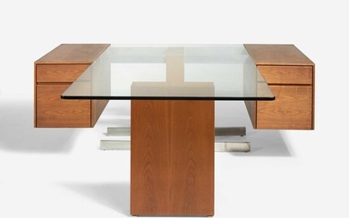 Vladimir Kagan (American, 1927-2016) Glass-Top Cantilevered Partner's Desk, 6990 Series, USA, circa 1970