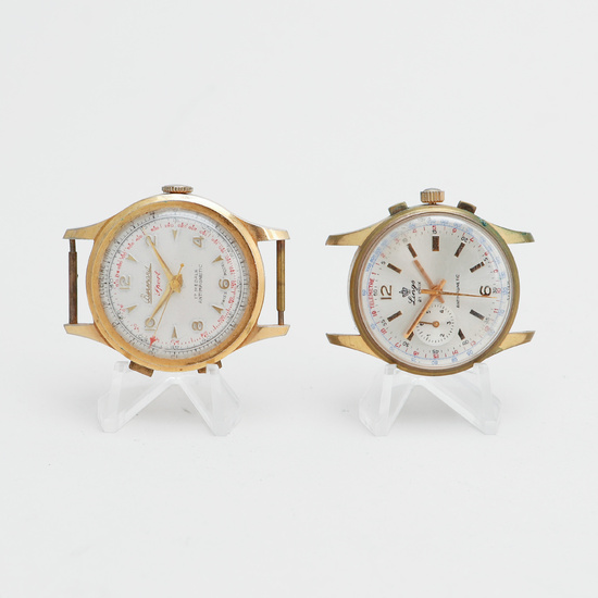 WRIST WATCH, 2 pcs, Lings 21 Prix and Berenard, Sport, Chronographs, double, automatic, 1950s-60s.