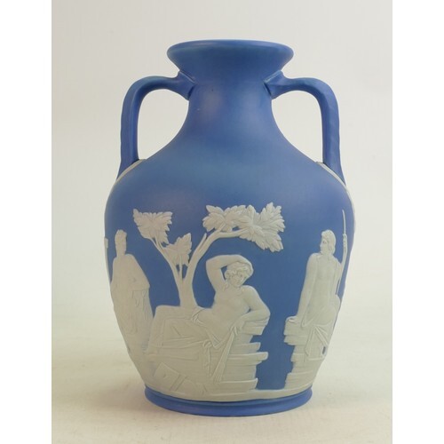 Wedgwood dip light blue Jasperware Portland vase: height 21c...
