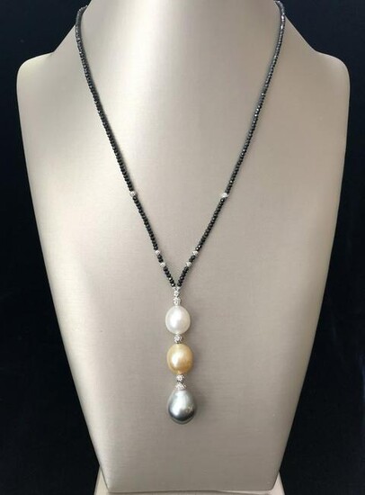 White and Gold South Sea and Grey Tahitian Pearl Lariat