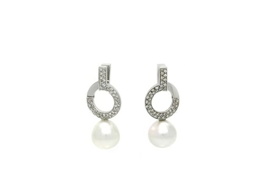 White gold - Earrings - 12.00 ct South Sea Pearl - Diamonds